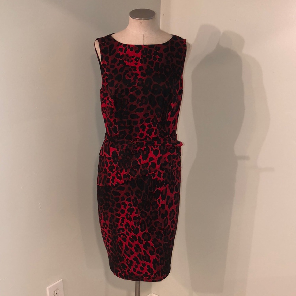 Red and Black Animal Print Sheath Dress